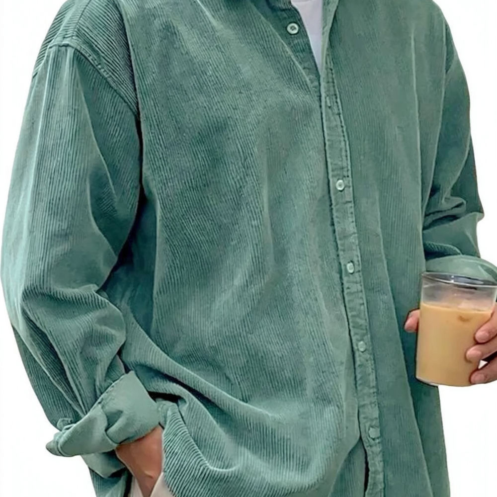 Corduroy Button Up Shirt Men - Herren-Cordhemden, langärmelig, lässig, locker geschnitten, mit